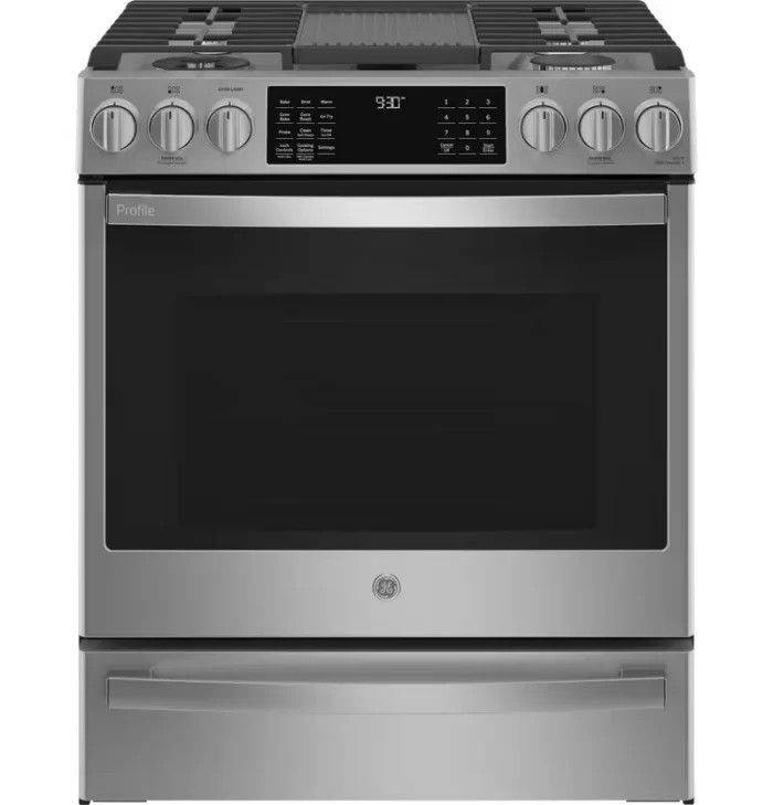 GE Profile™ 30" Smart Slide-In Front-Control Gas Fingerprint Resistant Range with No Preheat Air Fry