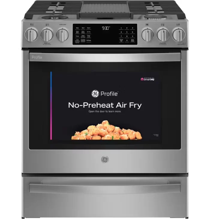 GE Profile™ 30" Smart Slide-In Front-Control Gas Fingerprint Resistant Range with No Preheat Air Fry - Image 8