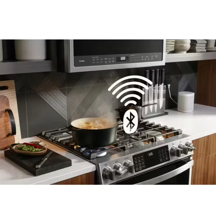 GE Profile™ 30" Smart Slide-In Front-Control Gas Fingerprint Resistant Range with No Preheat Air Fry - Image 9