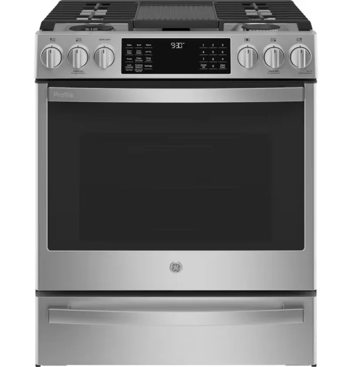 GE Profile™ 30" Smart Dual Fuel Slide-In Front-Control Fingerprint Resistant Range